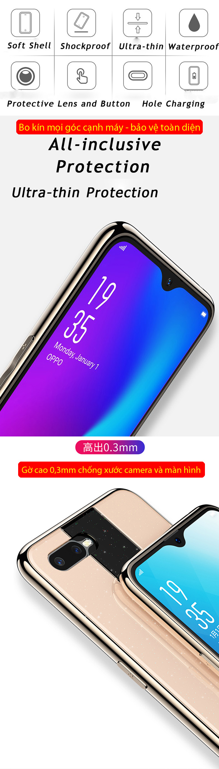 Ốp lưng Oppo F9 LT Koojoo Glass Plating lưng kính viền mạ Crom 2