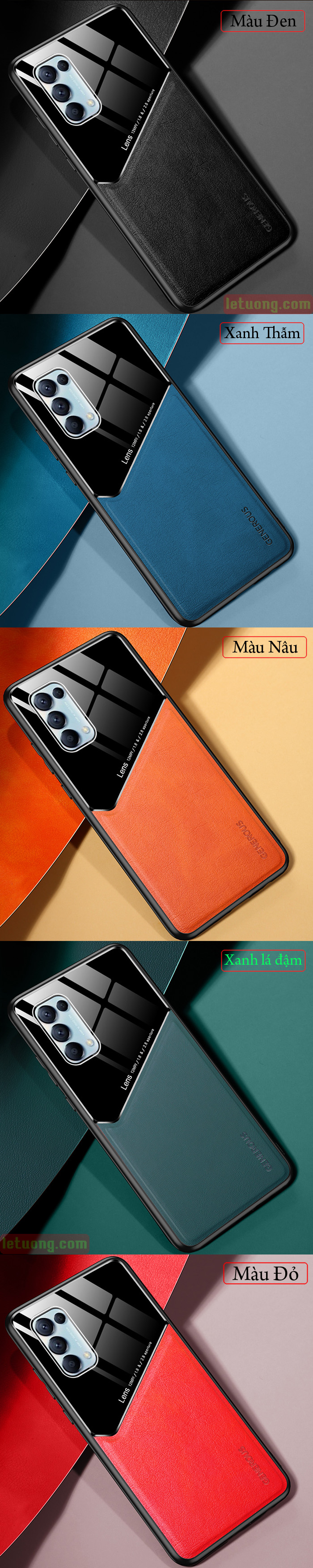 Ốp lưng Oppo Reno 5, 5G LT Generous Leather Glass sang trọng 5