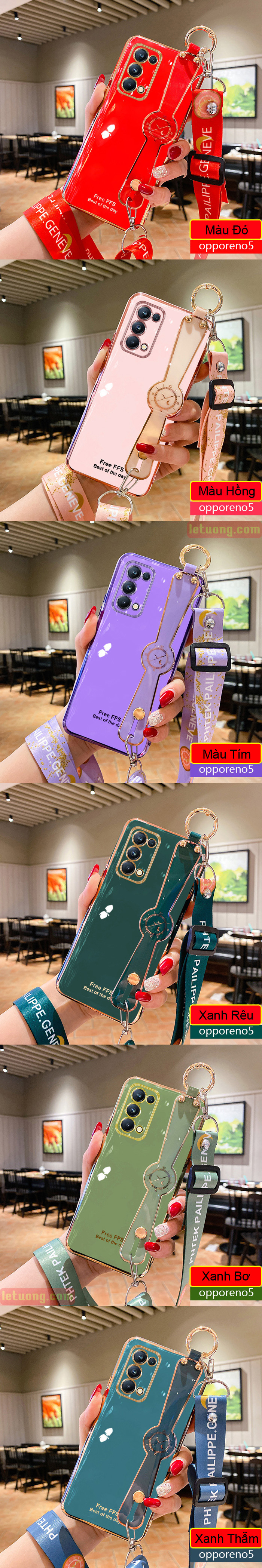 Ốp lưng Oppo Reno 5 LT Plating Fullcolor + Dây đeo thời trang 2