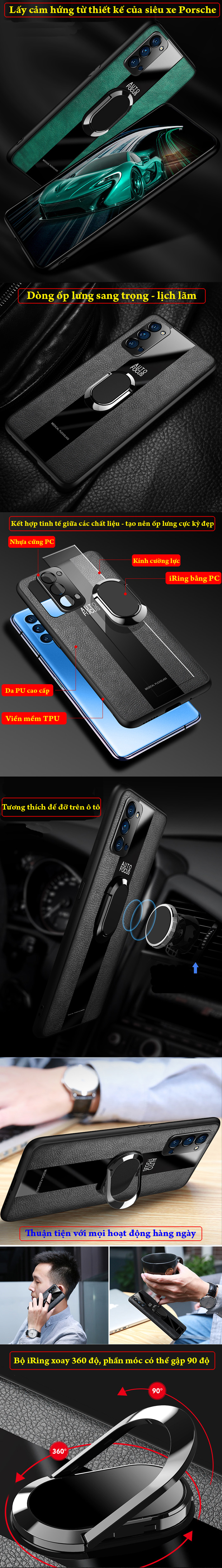 Ốp lưng Oppo Reno5 LT Leather Posrche iRing sang trọng đẳng cấp 8