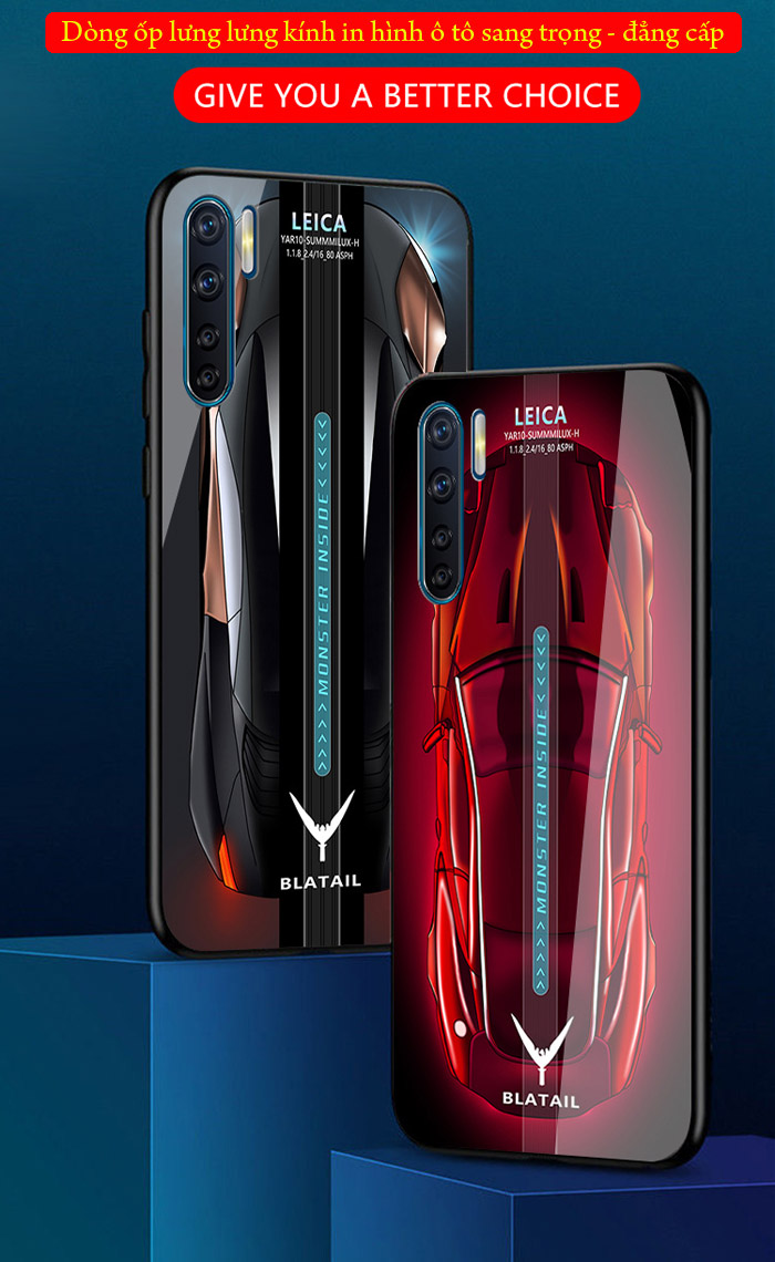 Ốp lưng Oppo Reno3 LT Blatail Glass Car 3D in hình siêu xe sang trọng đẳng cấp 2