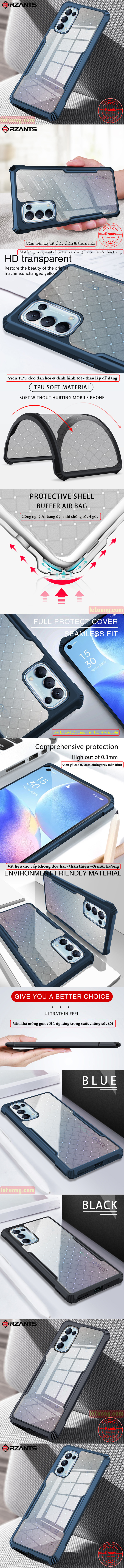 Ốp lưng Oppo Reno5 Rzants Armor Knit Fabric 3D trong suốt 4