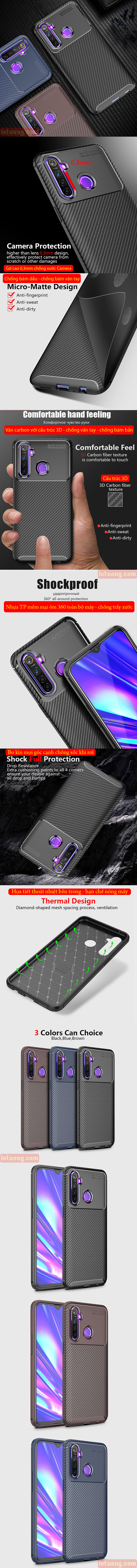 Ốp lưng Realme 5 Pro / Realme Q LT Carbon Fiber Case chống bám vân tay 6