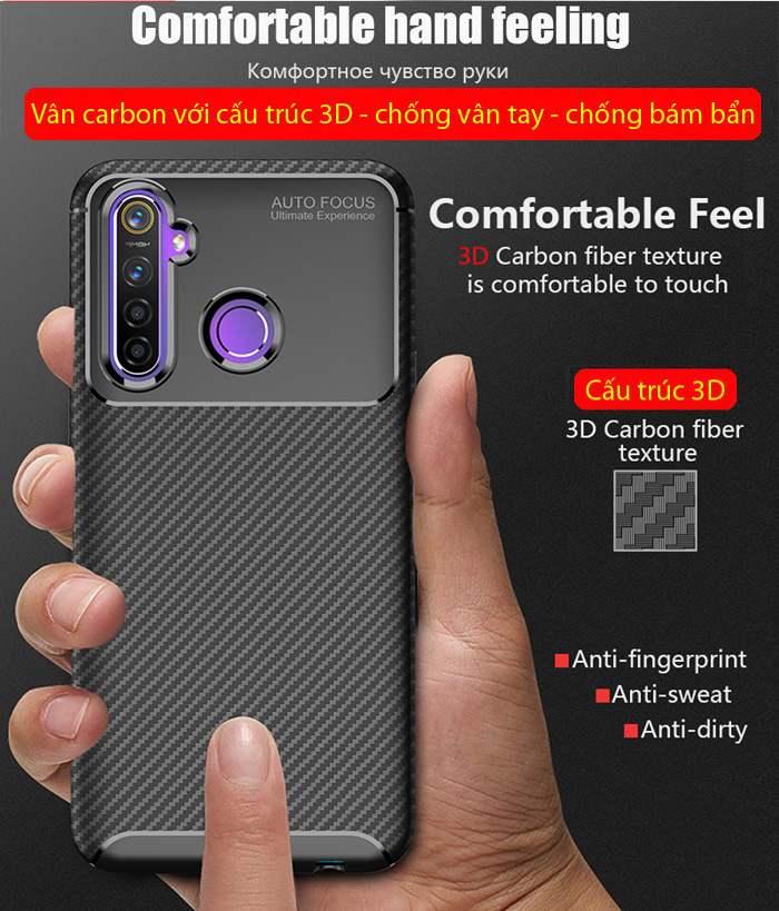 Ốp lưng Realme 5 Pro / Realme Q LT Carbon Fiber Case chống bám vân tay 1