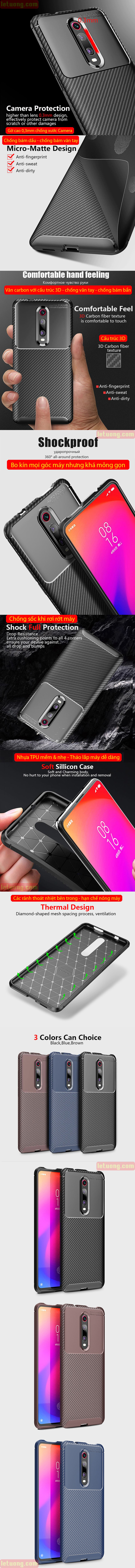 Ốp lưng Redmi K20 Pro / K20 LT Carbon Fiber Case chống bám vân tay 6