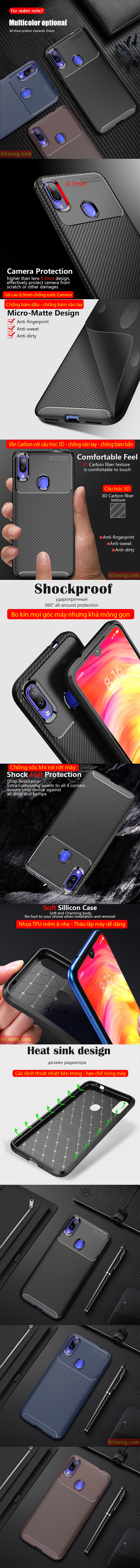 Ốp lưng Redmi Note 7 LT Carbon Fiber Case chống vân tay 6