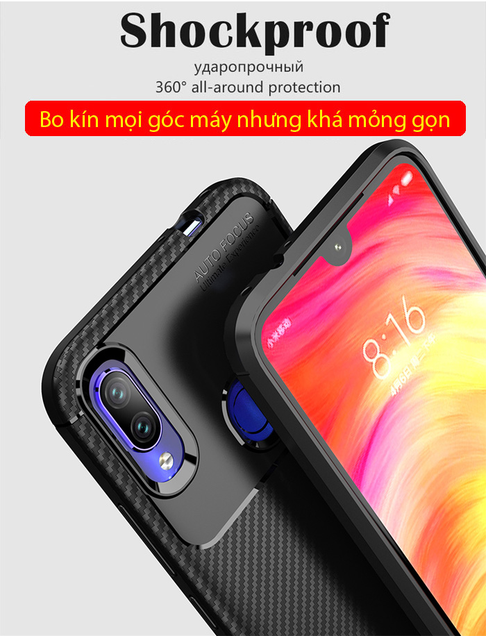 Ốp lưng Redmi Note 7 LT Carbon Fiber Case chống vân tay 3