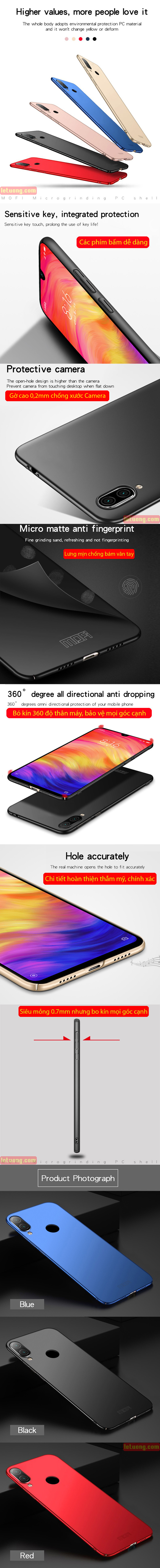 Ốp lưng Redmi Note 7 Pro Mofi Fitted Case 360 siêu mỏng, lưng mịn 4