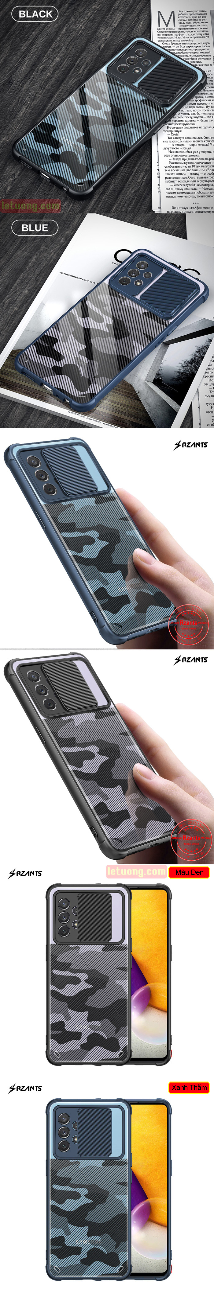 Ốp lưng Samsung A52, A52 5G Rzants Armor Camo bảo vệ camera 5