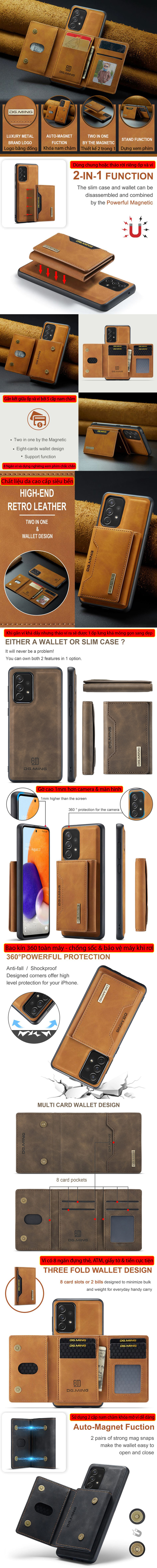 Ốp lưng Samsung A53 5G DG.ming Magnetic Leather Wallet 2 trong 1 1