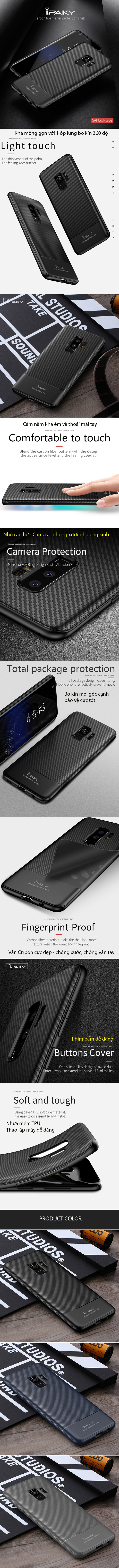 Ốp lưng Samsung Galaxy S9 Ipaky Carbon Fiber chống vân tay 4