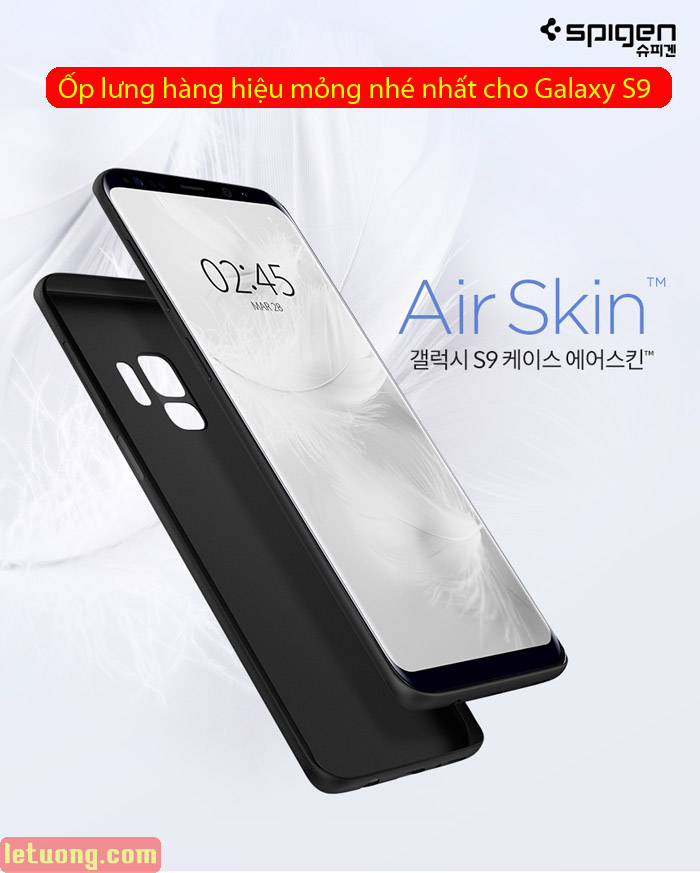 Ốp lưng Galaxy S9 Spigen Air Skin 0,4mm mỏng nhẹ nhất từ USA - tặng dán lưng Carbon 1